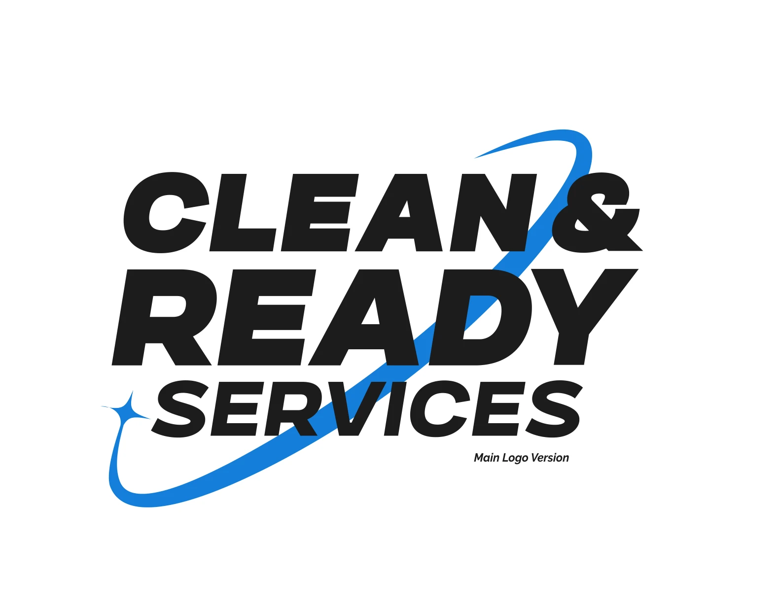 Clean & Ready black wordmark with a blue sweep and sparkle