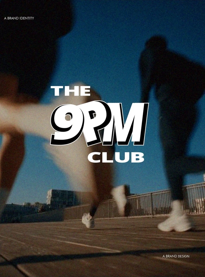 The 9 p.m. Club original wordmark over a running campaign image