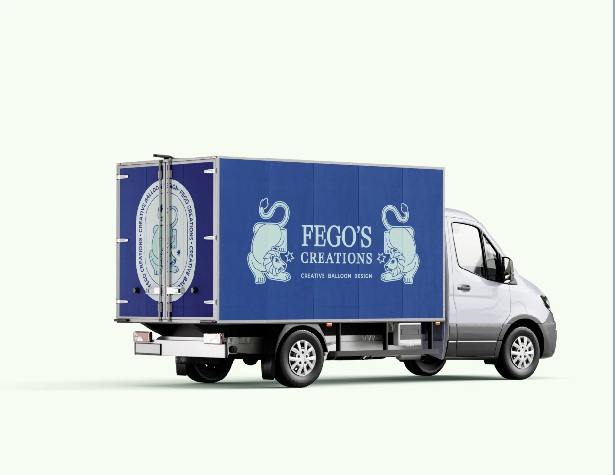 Fego’s Creations branded event delivery truck mockup