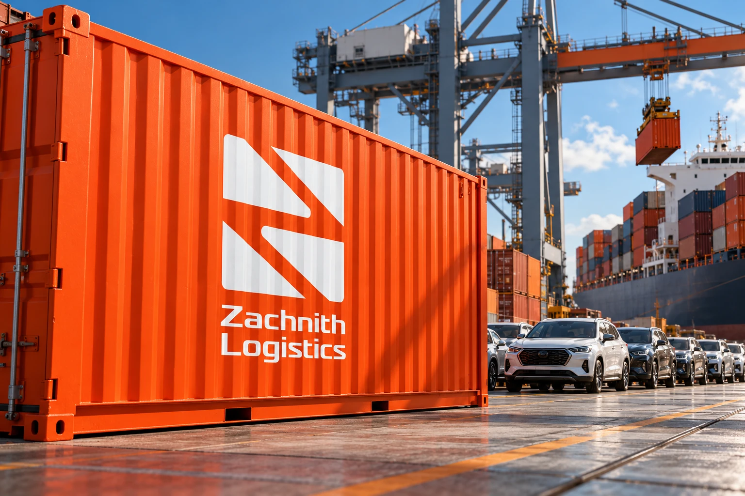 Zachnith Logistics shipping container and vehicle export concept